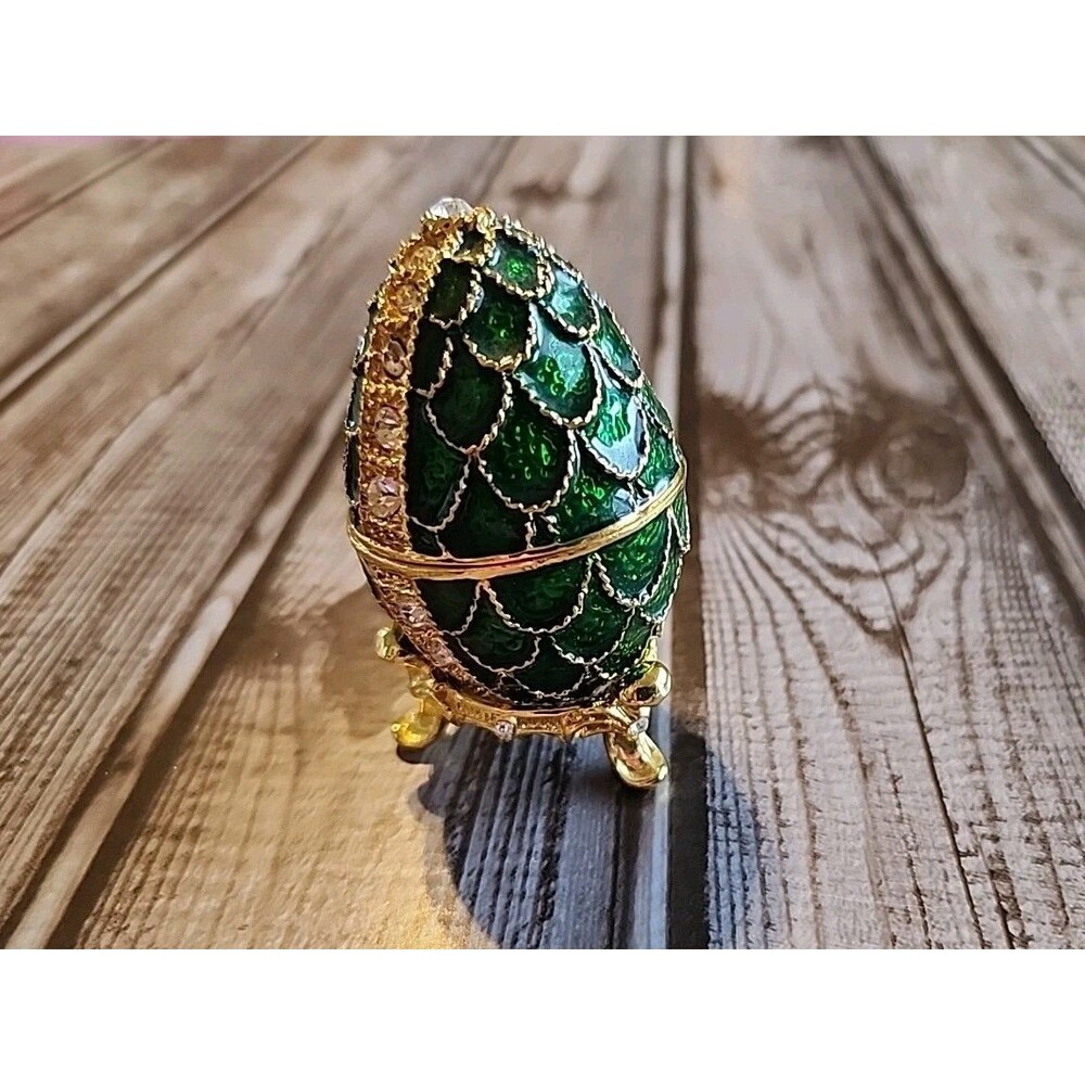 Stauer Egg Emerald Lace Enameled Trinket Box With Matching Necklace